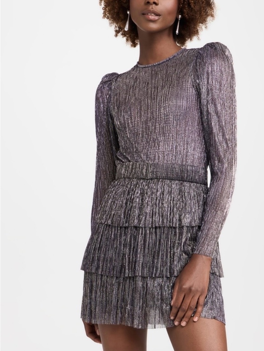 Sabina Musayev Monique Sheer Long Sleeve Mini Dress Metallic Purple Xs